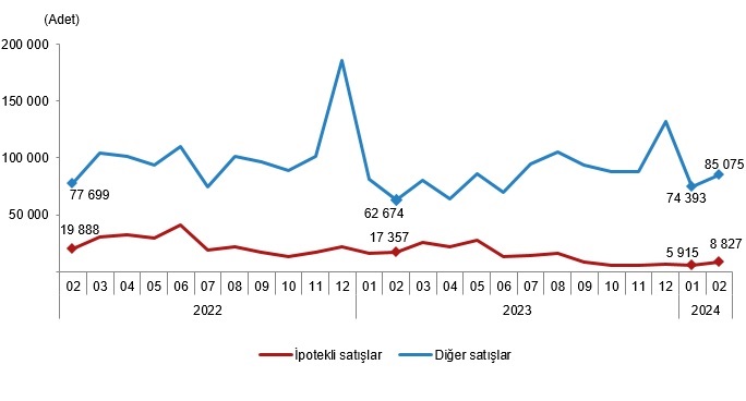 Satış türüne göre konut satışı, Şubat 2024 -